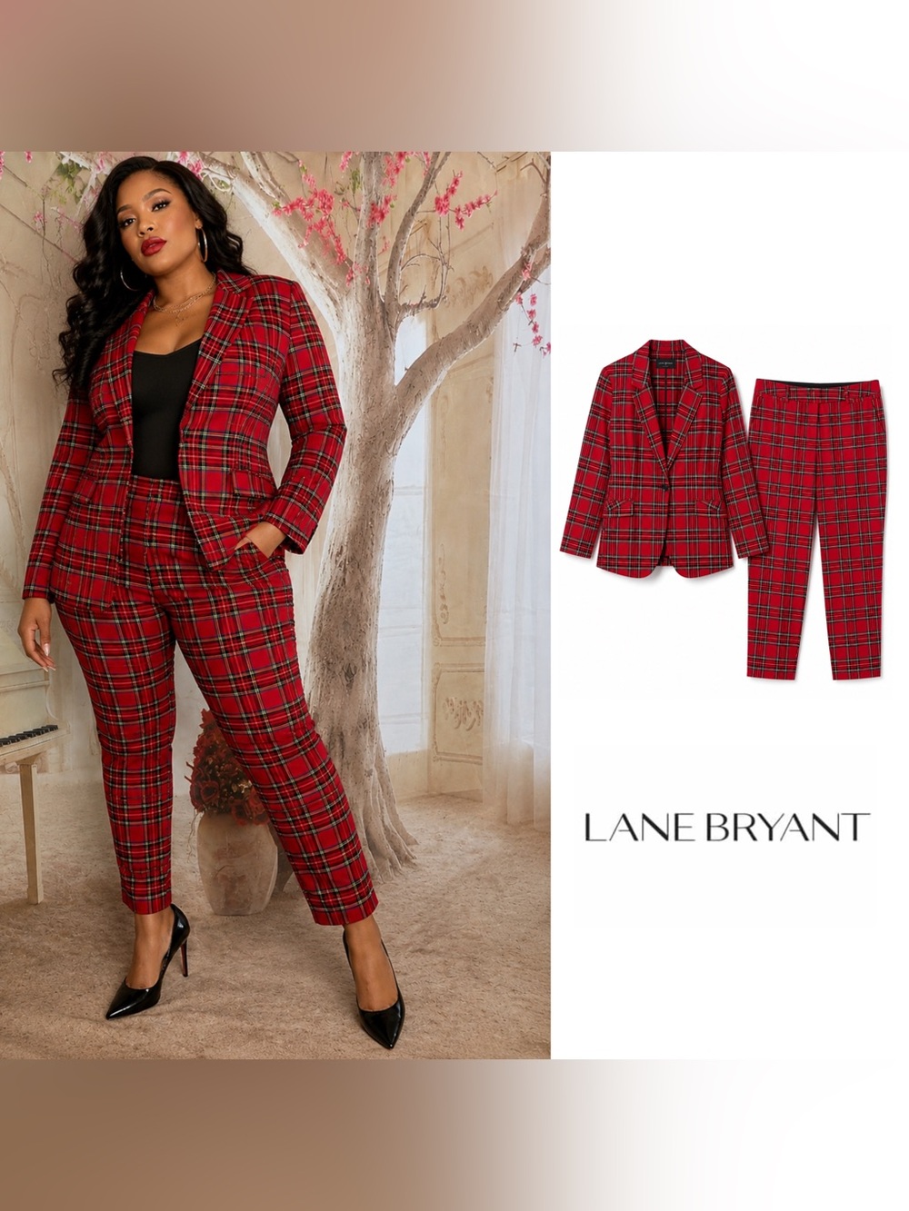 NEW Lane Bryant Red Plaid Tailored Pantsuit